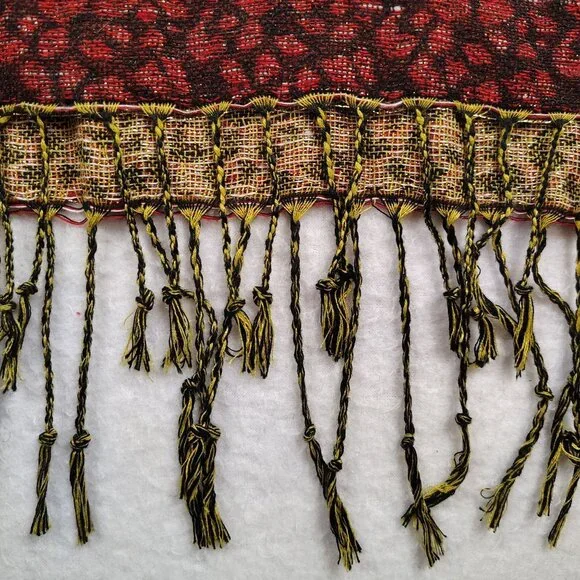 100% Pashmina Shawl 67.5 x 27 Red Orange Gold Shimmer Jacquard Paisley Fringe - Picture 10 of 12
